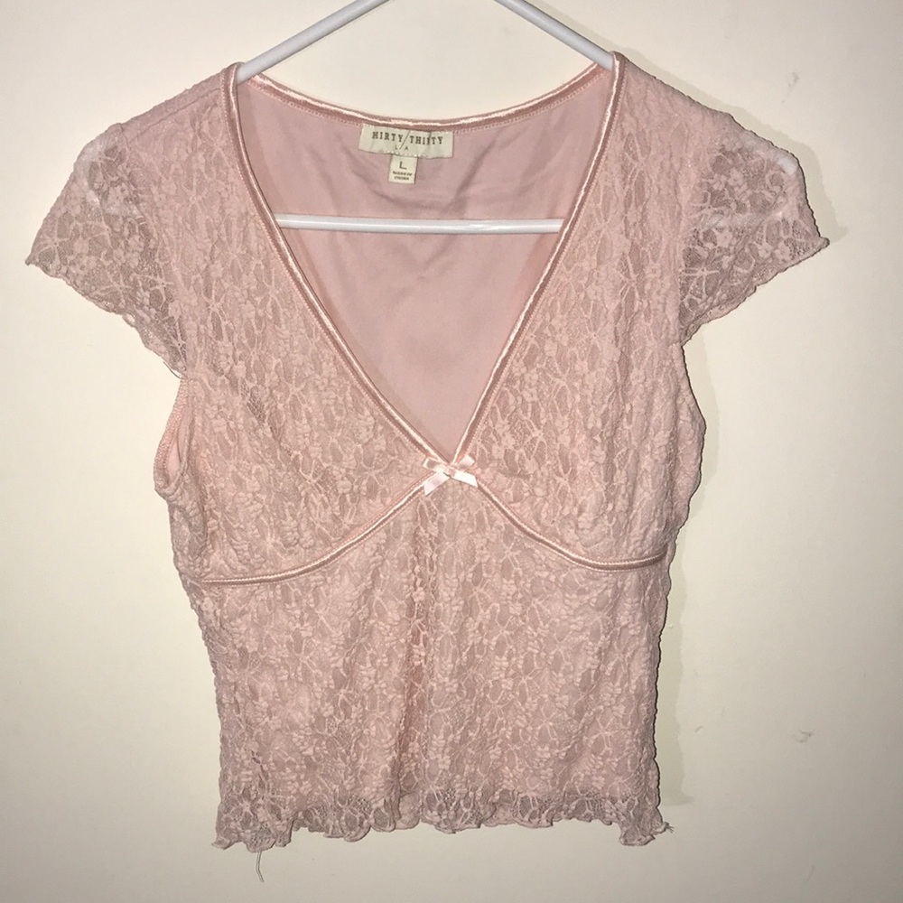 Thirty Thirty Lace Empire Waist Pink V-neck Top